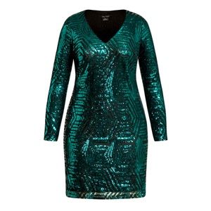 City Chic Bright Lights Emerald Green Sequin Shift Dress Plus Size 18W